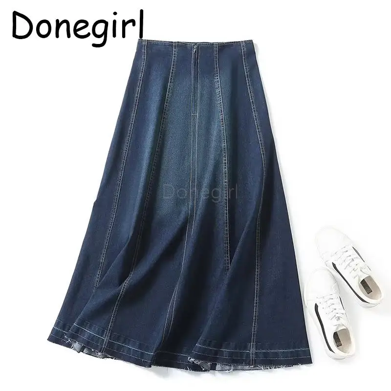 Donegirl Women Autumn Winter New Fashion 2024 Vintage A-line High Waist Denim Skirt Simple Versatile Long Skirt Female Chic