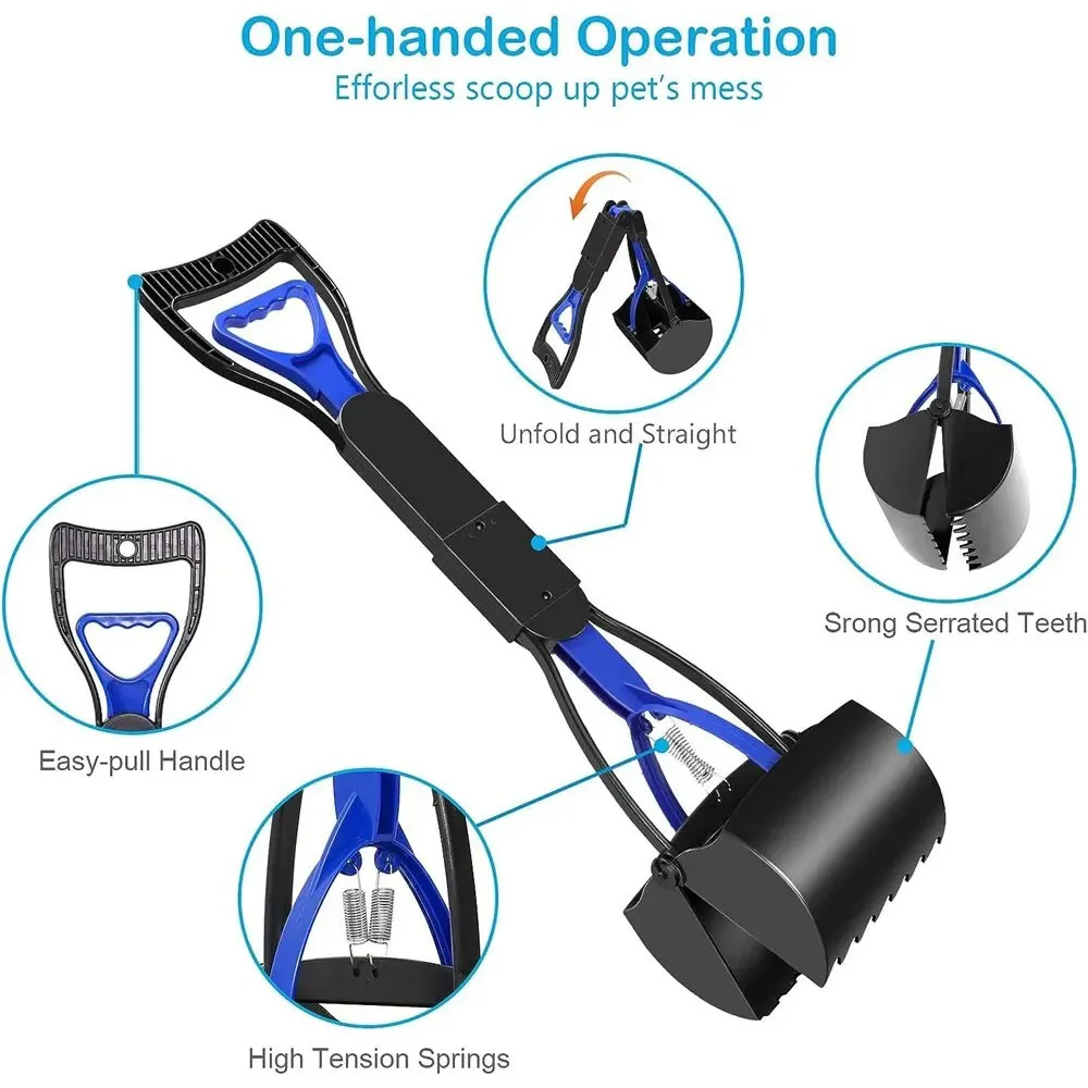 45CM Dog Pooper Scooper Pet Dog Long Handle Pet Poop Scoop Picker Excrement Collector Dogs Cats Outdoor Foldable Cleaner Tools