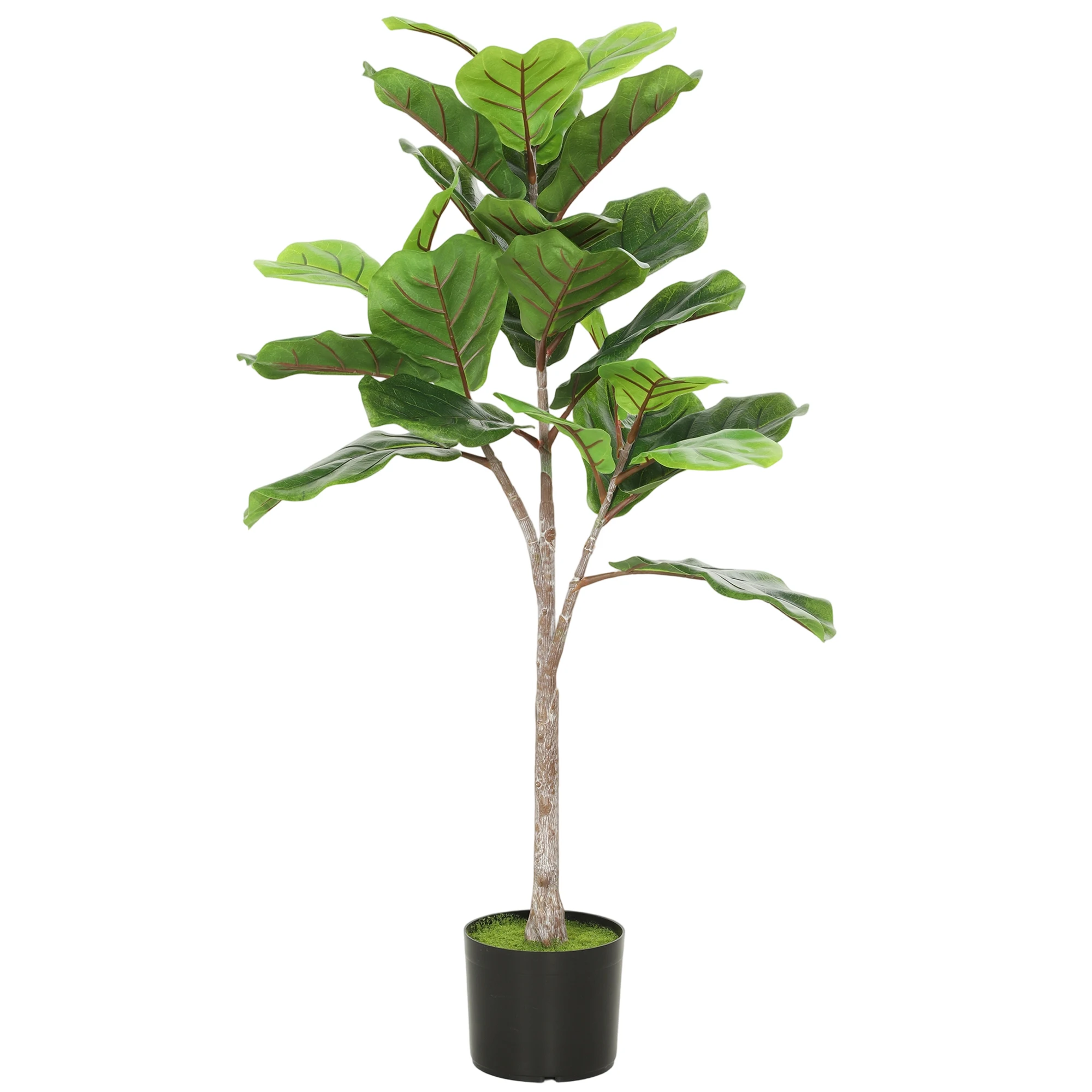 Fiddle Leaf Fig - HOMCOM 43インチ人工フィドルリーフフィグツリー、28枚のPEVA葉と鉢付き、植毛土付きフェイクプラント、自宅、オフィス、リビングルームの装飾用、グリーン
