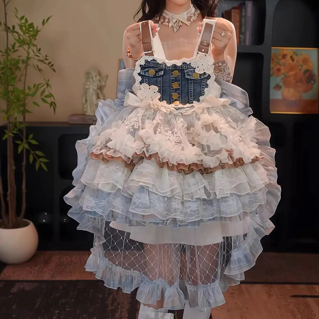 Summer Backless Lolita Ball Gown Dress Girls Kids Sets Princess Cartoon Skirts Birthday Party Childrens Gauze Clothing Sundress