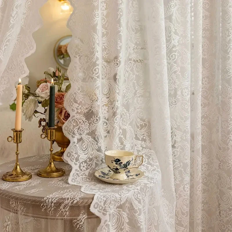 1p Elegant Phoenix-Tail Beaded Chiffon Curtain with Floral Lace Pleats Is Suitable for Living Rooms, Kitchens, Bathrooms and Hom