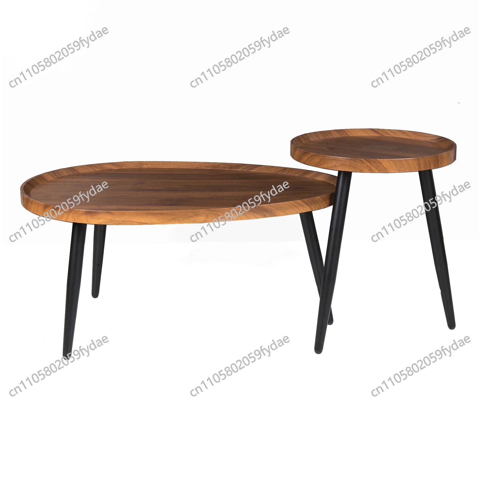 Round Coffee Table Set of 2 Rustic for Living Room Modern Nesting Tables for Balcony Office with Wood Table Top And Metal Legs