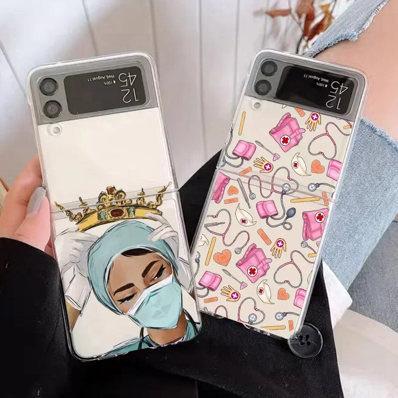 Nurse Doctor Medical Medicine Health Heart Clear Case for Galaxy ZFlip5 ZFlip 6 Transaprent Cover for Samsung ZFlip 4 3 7 Fundas