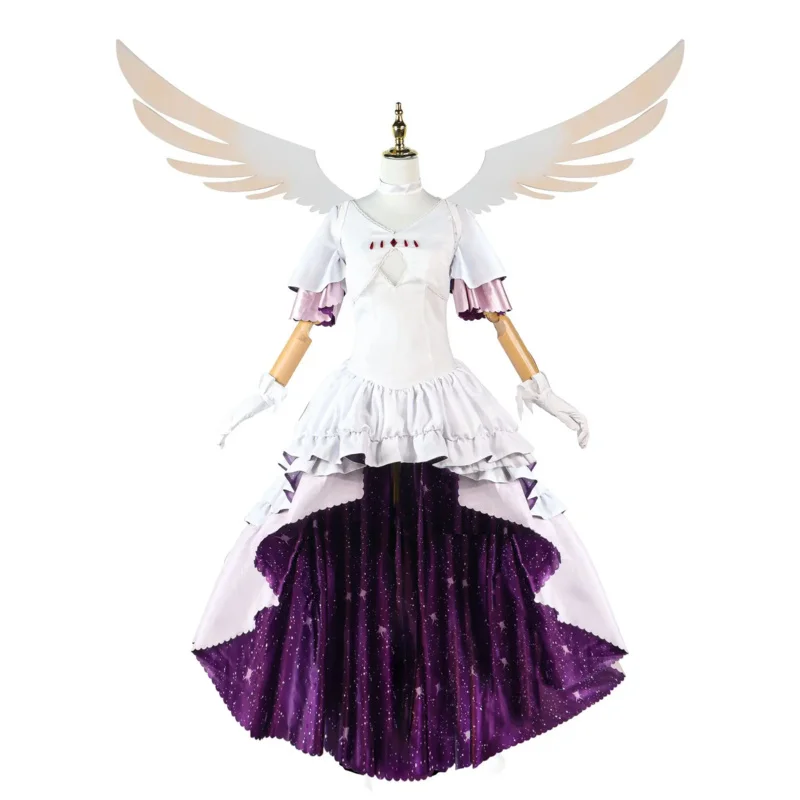 Anime Puella Magi Madoka Magica Cosplay Kostuum Vleugel Roze Lang Haar Pruiken Hoge Hittebestendig Haar Vrouw Sexy Carnaval Pak