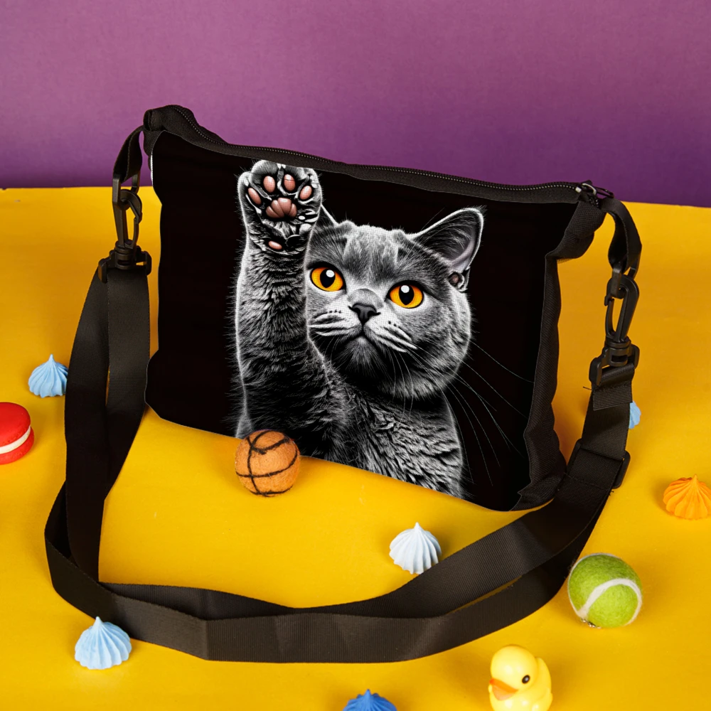 1pc Cat Print Crossbody Bag Black Cute Gray Cat With Raised Paw Design Shoulder Bags For Women Girls Daily Use Travel Shopping