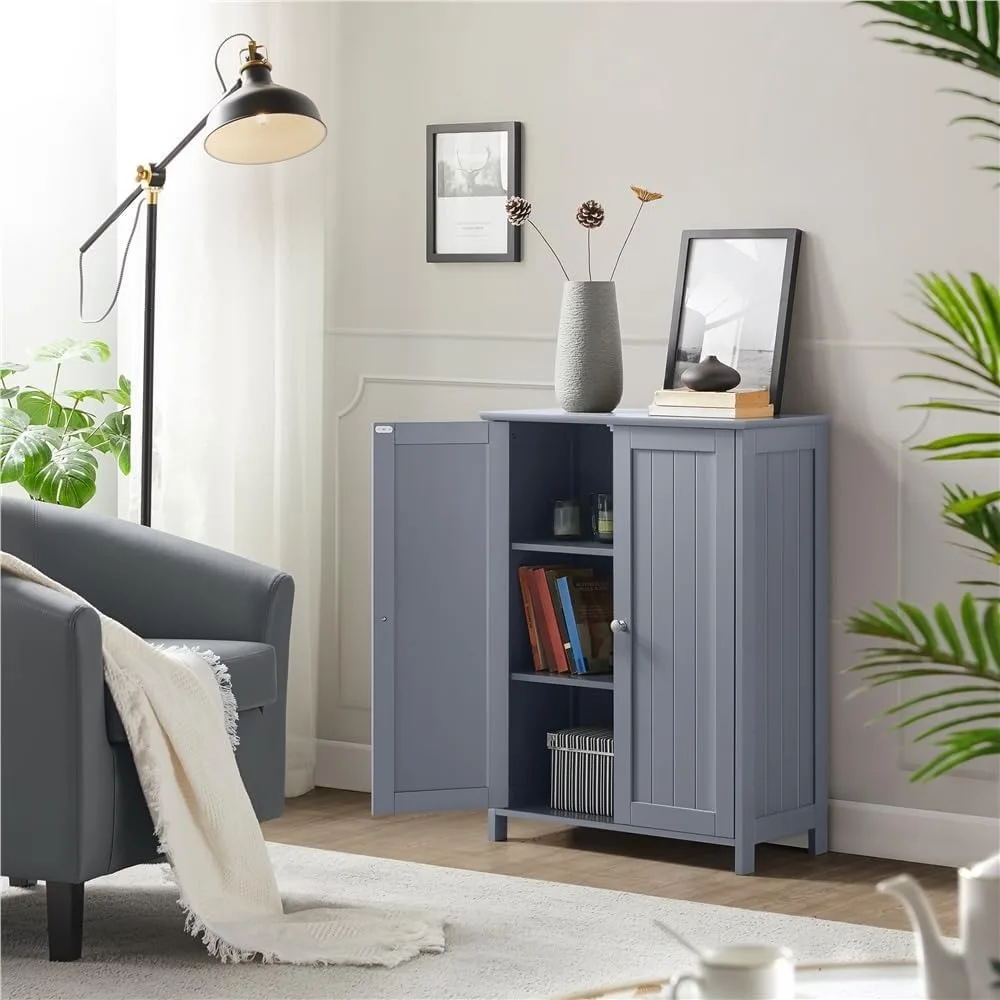 

Bathroom Floor Cabinet, Modern Storage Freestanding Organizer Cabinet with Adjustable Shelves & Double Doors, 3-Tier Home Livin
