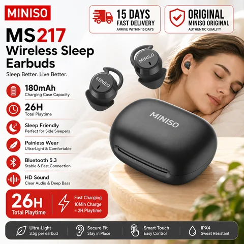 MINISO MS217 TWS Wireless Sleep Earbuds AI Translator 134 Languages Bluetooth 6.0 ENC Noise Cancelling Touch Control IPX5