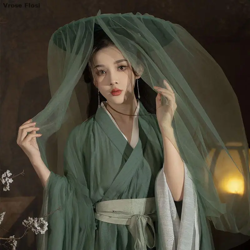 Vestido tradicional chinês antigo de Hanfu para mulheres, traje cosplay feminino, hanfu tradicional, vestes vintage verdes