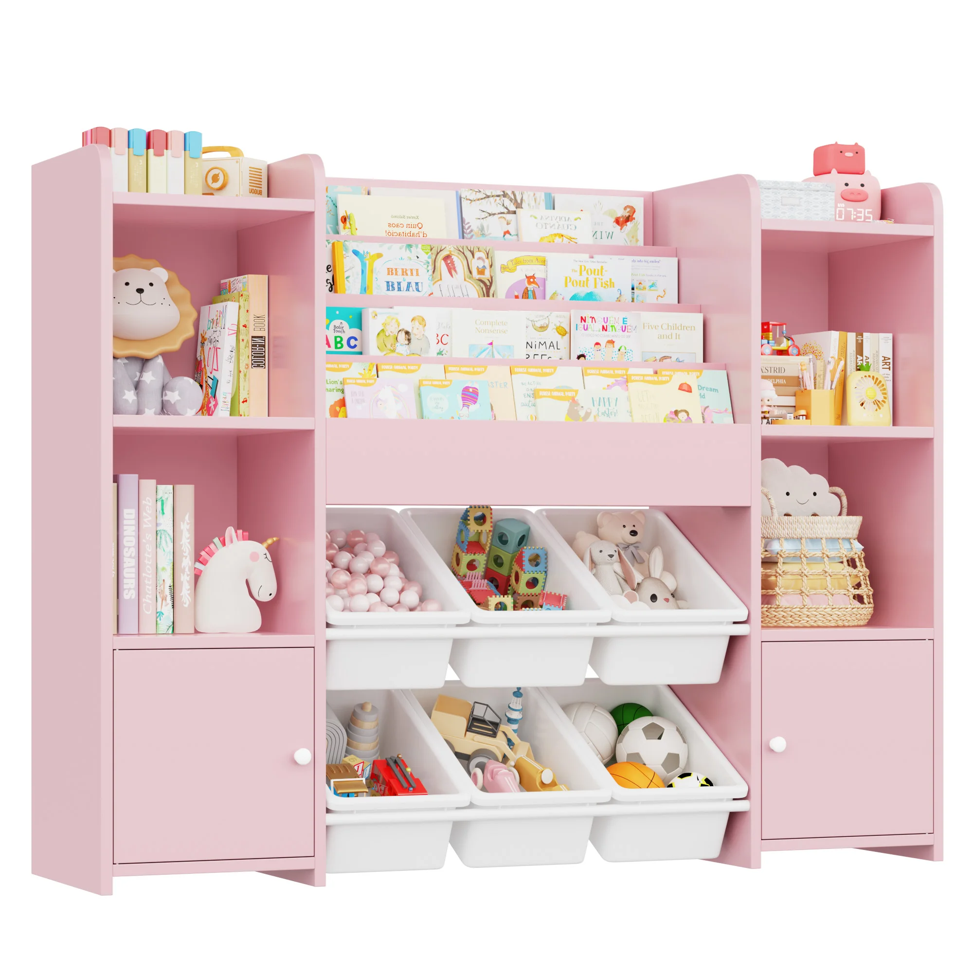 Getone Speelgoedopbergmeubel Kinderopbergmeubel Speelgoedopbergkast met 6 uitneembare dozen, 4-laags boekenplank Kinderboekenkast Speelgoedorganizer voor kinderkamer, kinderkamer speelkamer - afbeelding 1