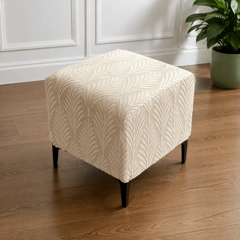 Jacquard Velvet Square Footstool Cover Square Shaped Elastic Fabric Wrap Bench Storage Cover Wear Resistant Soft