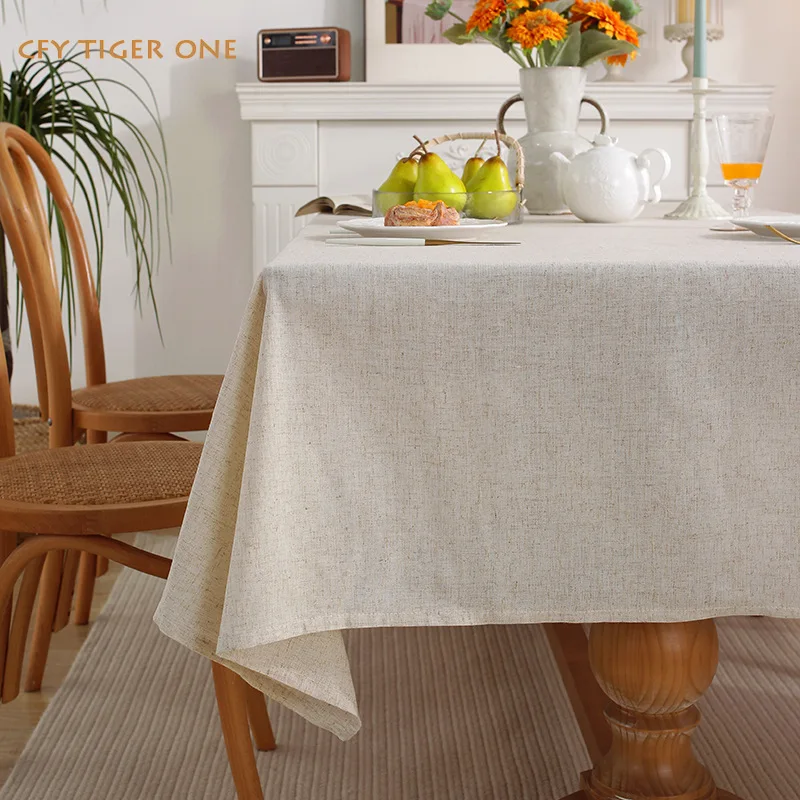 Cotton Linen Solid Color Tablecloth Antifouling Rectangular Tablecloth Washable and Oil Resistant Coffee Table Mat Table Cover