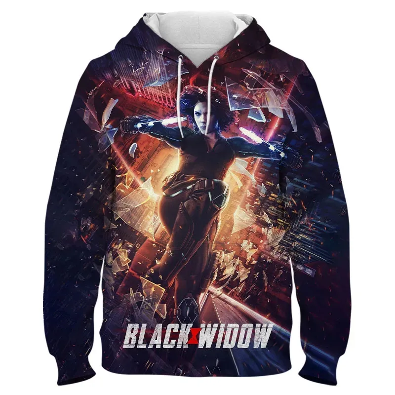 Miniso هوديس الأرملة السوداء فيلم 3D طباعة الشارع الشهير الرجال النساء عارضة أزياء المتضخم بلوزات هوديي الاطفال البلوز