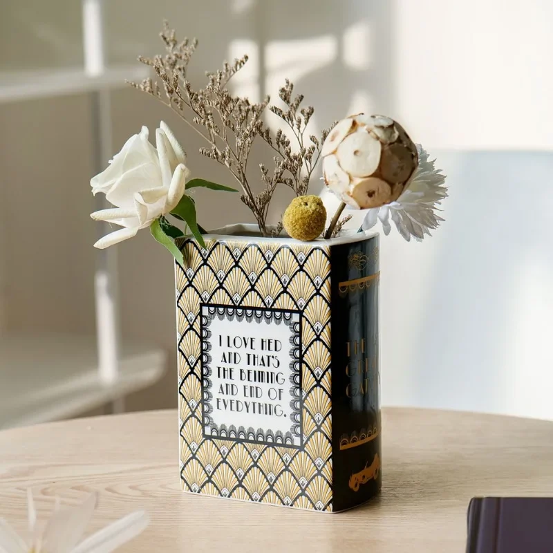 Creative Square Painted Flowers Book Ceramic Vase Flower Arrangement Art Crafts Irregular Table Vase Ornaments Home Decoration