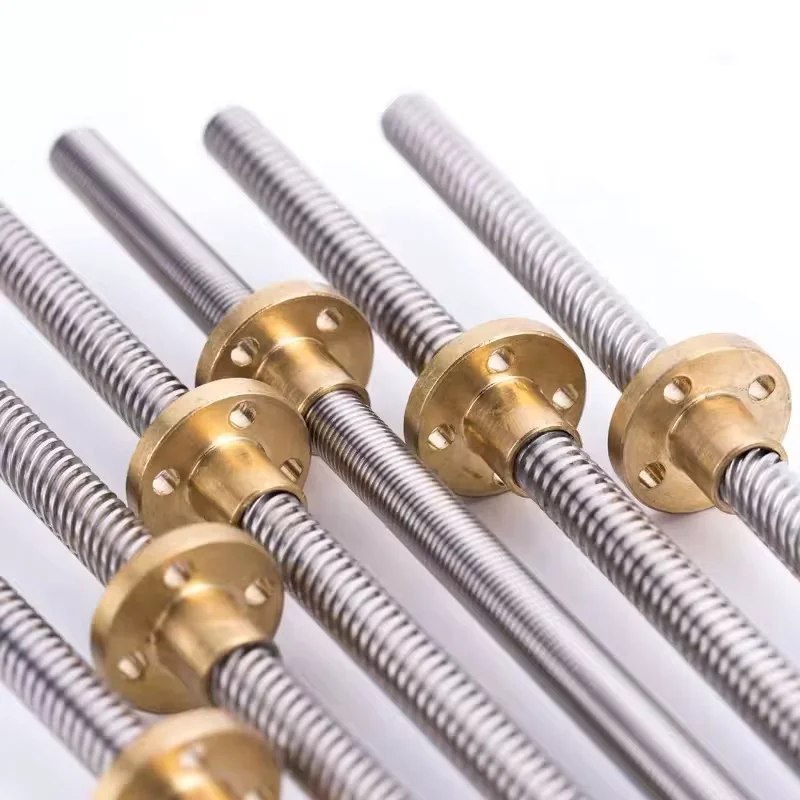 3szt T8 Śruba pociągowa THSL-300-8D Pręt trapezowy T8 CNC Drukarka 3D Śruba pociągowa Gwint 8mm Lead2 8mm Długość100-1000mm z mosiężną nakrętką