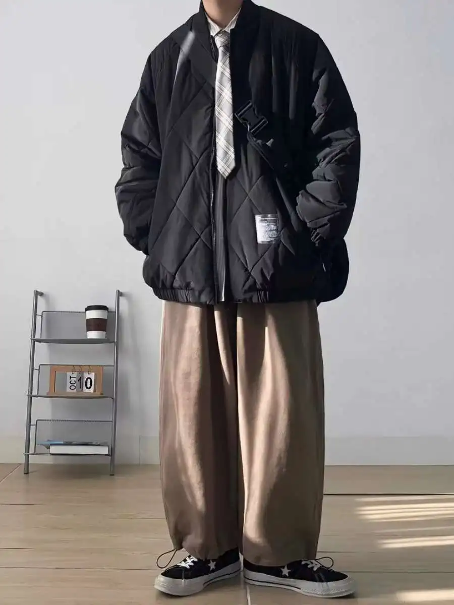 

Retro Japanese Sle Diamond id Bread Coat Men's Winter New Faion Brand Baseball Jaet Casual Versatile Cotton Padded Ja...