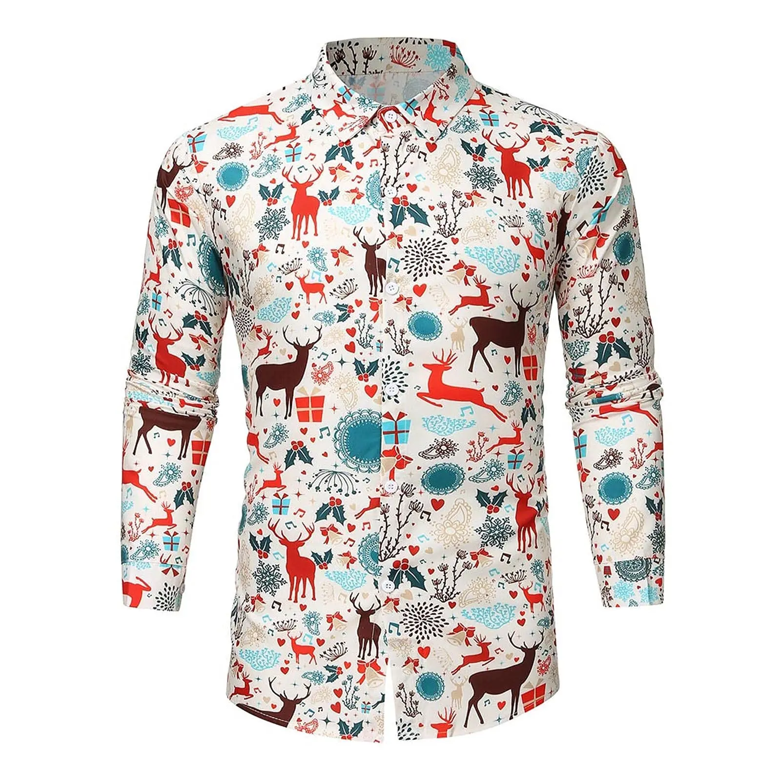 Christmas element Men's Long Sleeve Shirt Santa Claus Funny 3D Printing Celebration Merry Christmas Party Top Unisex Clothing