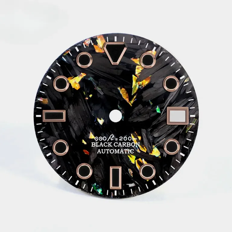 Mostrador de fibra de carbono preto de qualidade preto Lume NH35/NH36 movimento 28,5 mm logotipo personalizado