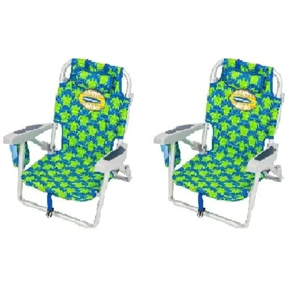 

5 Position Kids Beach Chair Set of 2 (Blue/Green) Folding Beach Chairs Camping Foldable Portable Lounger Outdoor Furniture