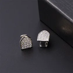YOUNGX Gold Silver Color Single Full Zircon Teeth Grillz Hip Hop CZ Stone Tooth Caps For Women Men Jewelry Cosplay Gift