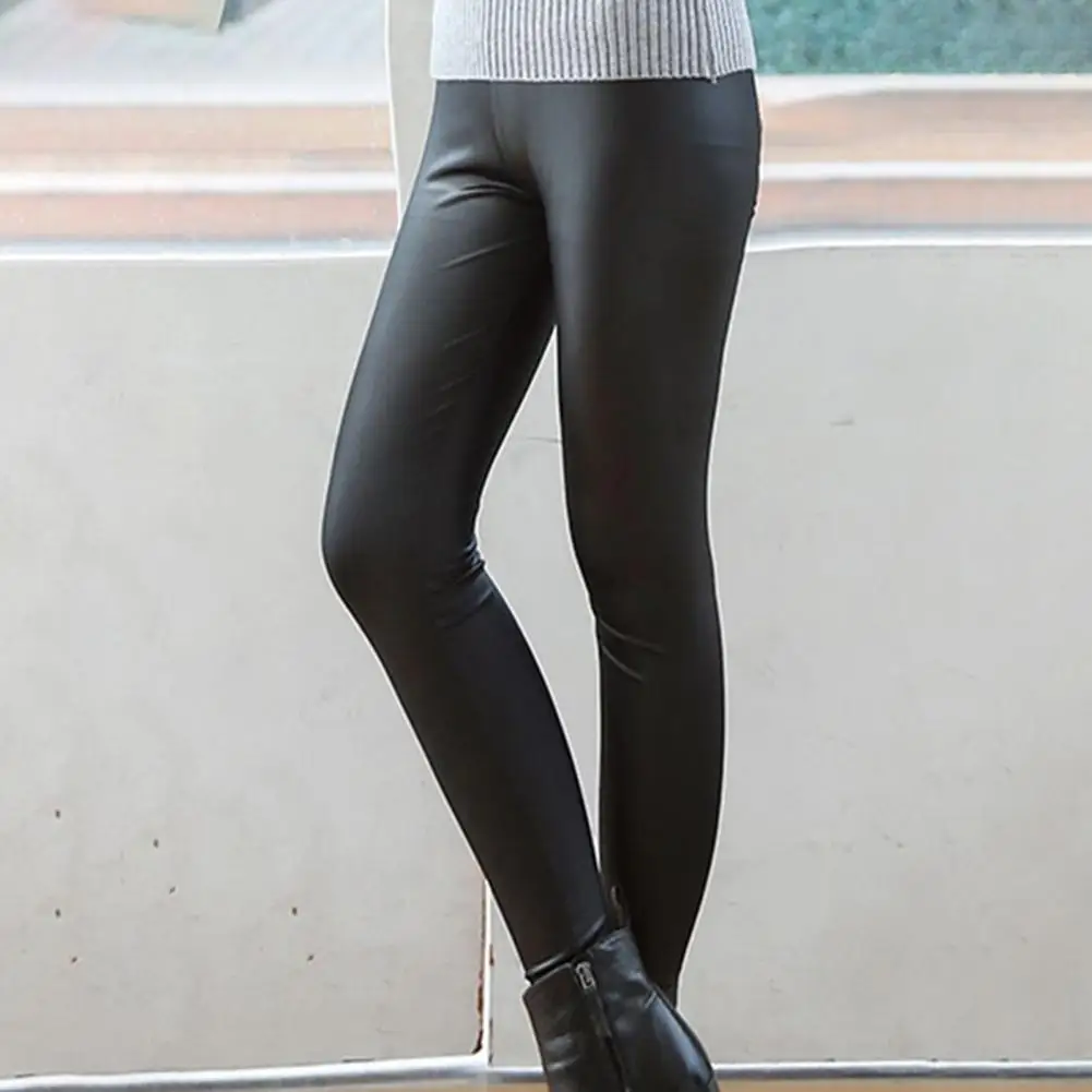 Black High Waist Skinny Faux Leather Pants For Women Slim Stretch Trousers Work Office Party Casual Wear