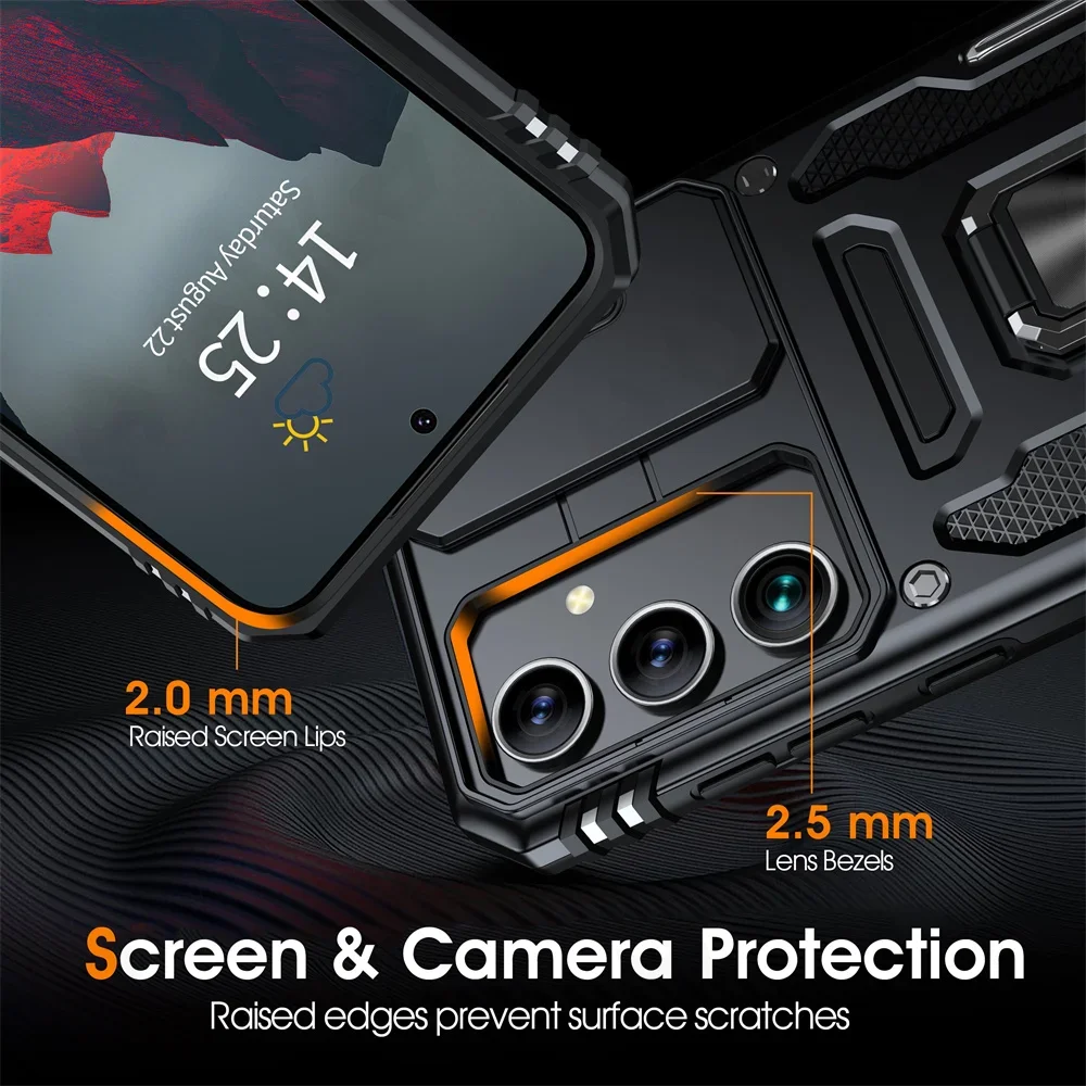 Fall Für Samsung S24 S23 S22 S21 S25 Ultra Plus FE A55 A35 A15 A54 A56 A36 4G 5G Ring Stand Rüstung Rutsche Kamera Ständer Abdeckung