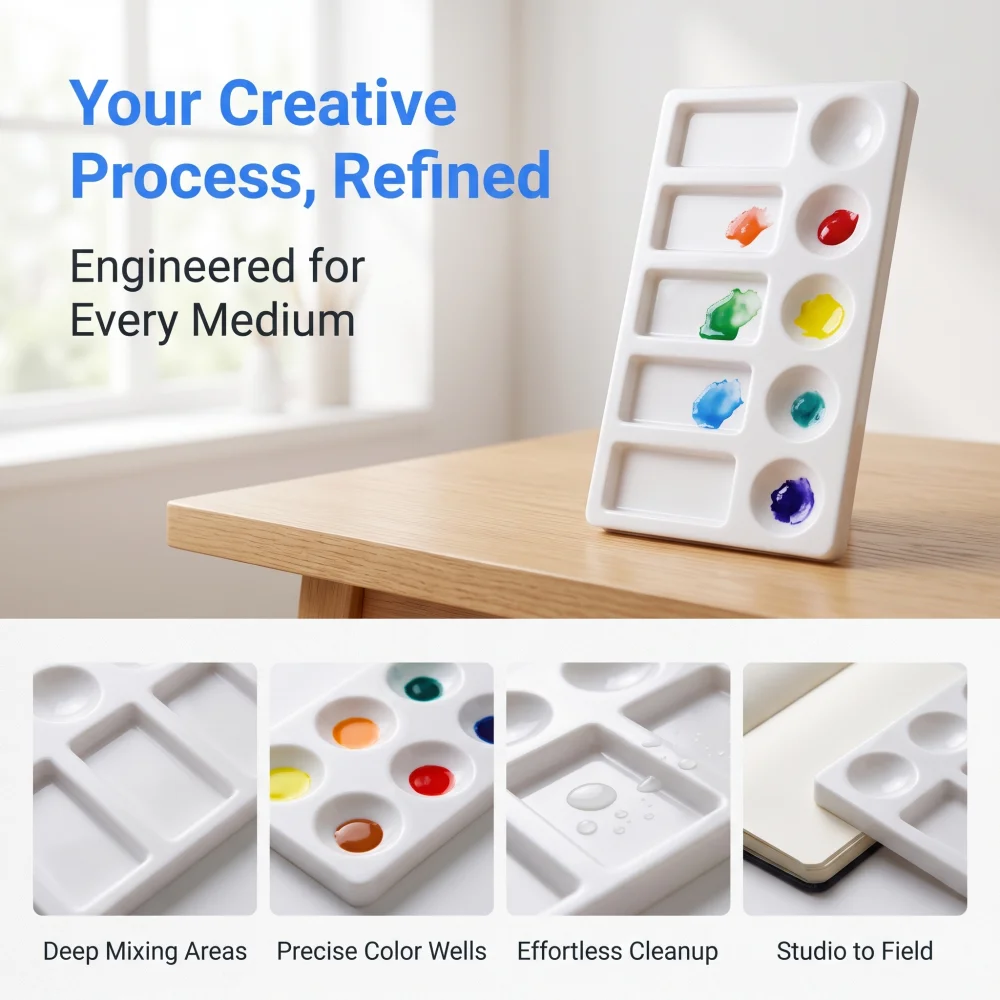 10-Well Plastic Paint Palette, Professional Mixing Tray for Watercolor Acrylic Oil & Gouache, Art Supplies for Students, Artists