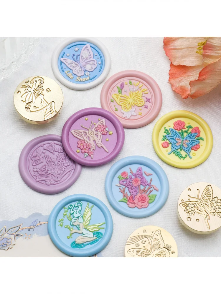 1 joint de cire tête papillon série sceau de cire tête en cuivre sculpture en laiton elfe fille Journal sceau de cire timbre