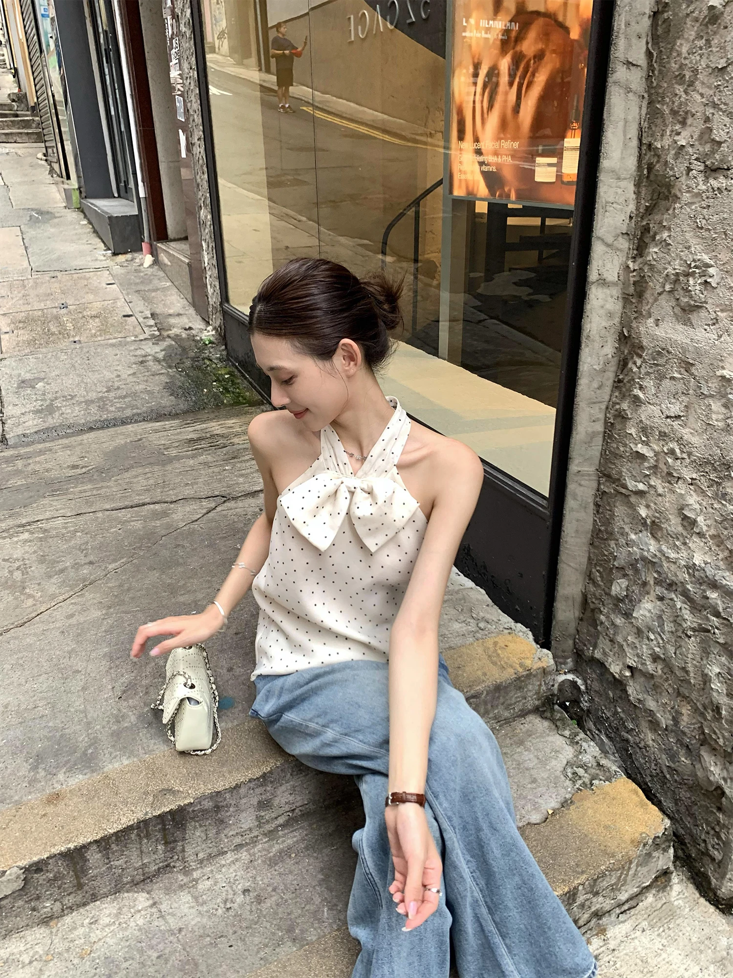 

ChenMiFan n Polka Dot Strapl Vest Women's Knot Svel Ne Hanging oulder Baring Top Hot Summer Fas...