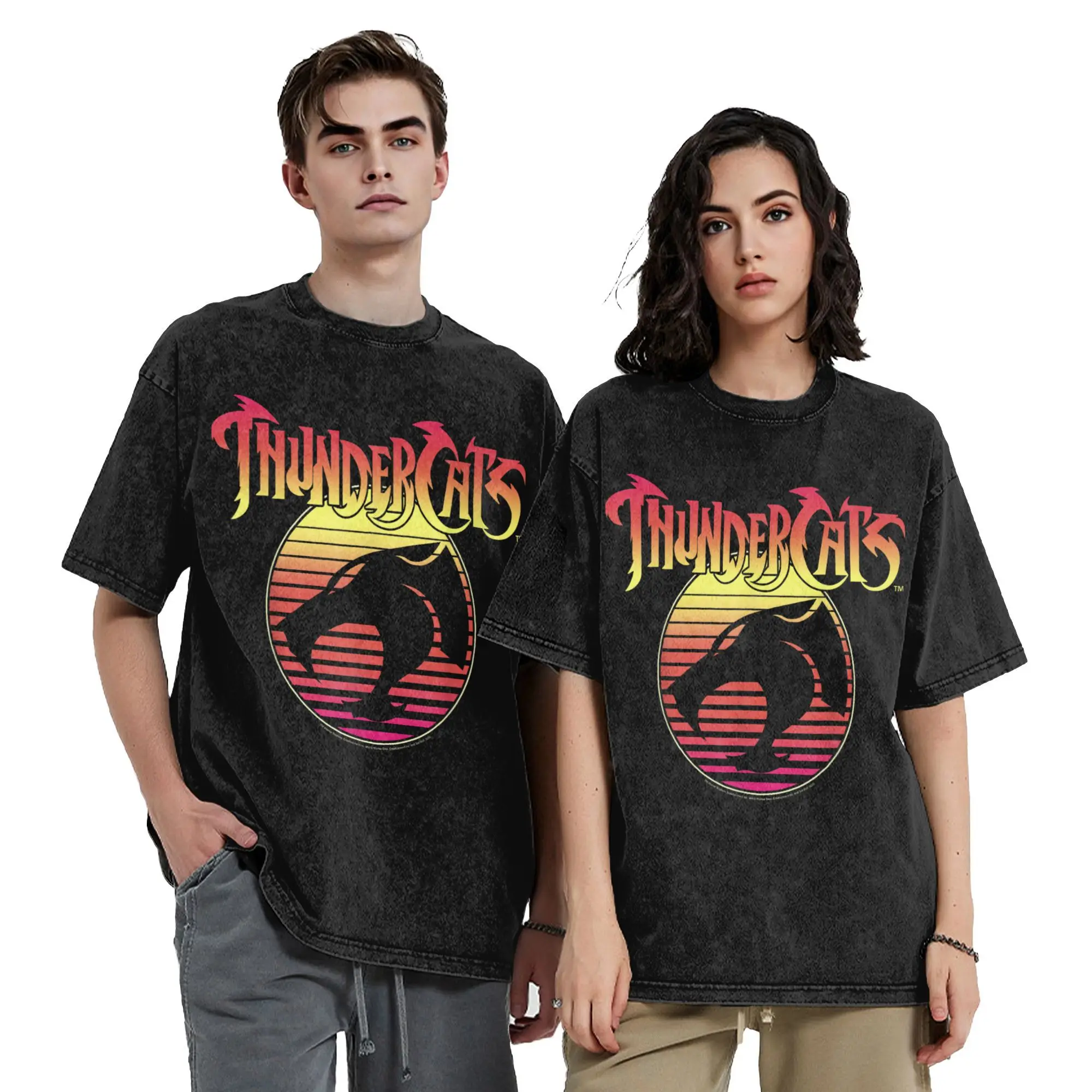 ThunderCats Neon Gradient Logo Washed T Shirt Streetwear Hip Hop Retro T-Shirts  Tee Shirt for Men Women Cotton Oversize Printed