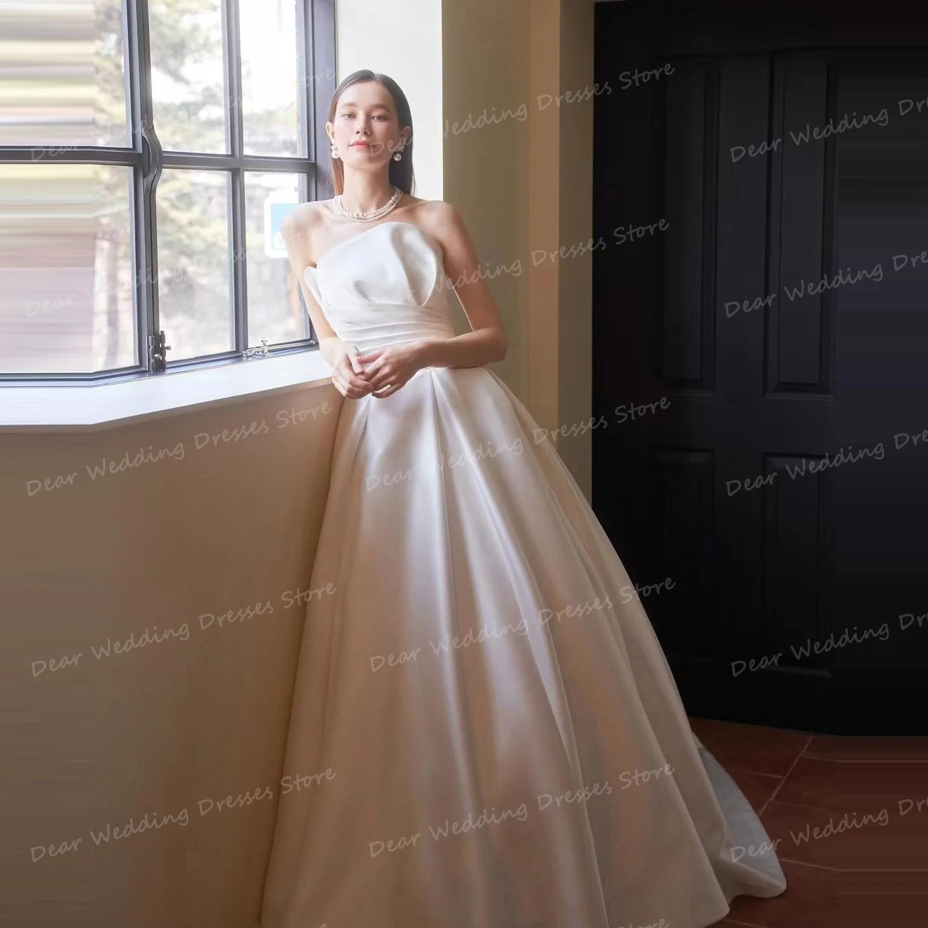 

Elegant A Line 2024 Wedding Dresses Strapless Woman‘s Bridal Gowns Sleeveless Backless Satin Formal Princess Robe De Mariée Gala