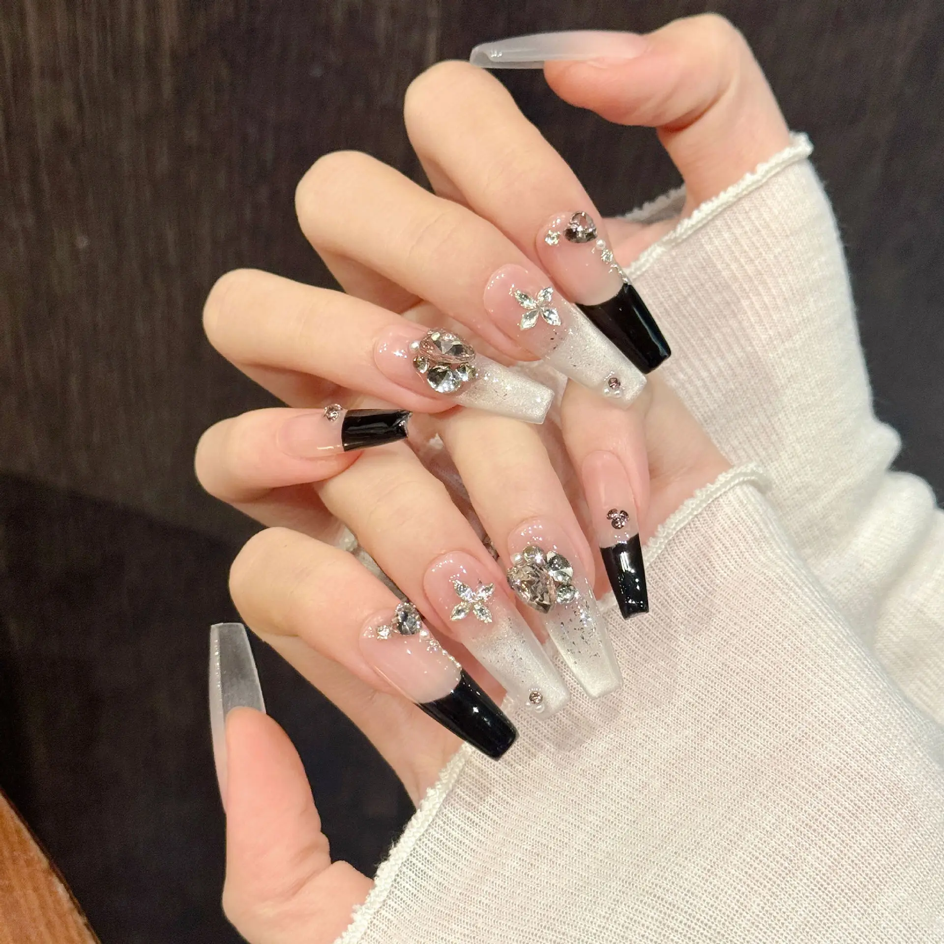 10 قطعة ضوء اليدوية الفاخرة الصحافة على الأظافر لطيف عين القط الأظافر كاذبة يمكن ارتداؤها الساحرة K9 الماس ديكور الفرنسية الأظافر وهمية تلميح #2