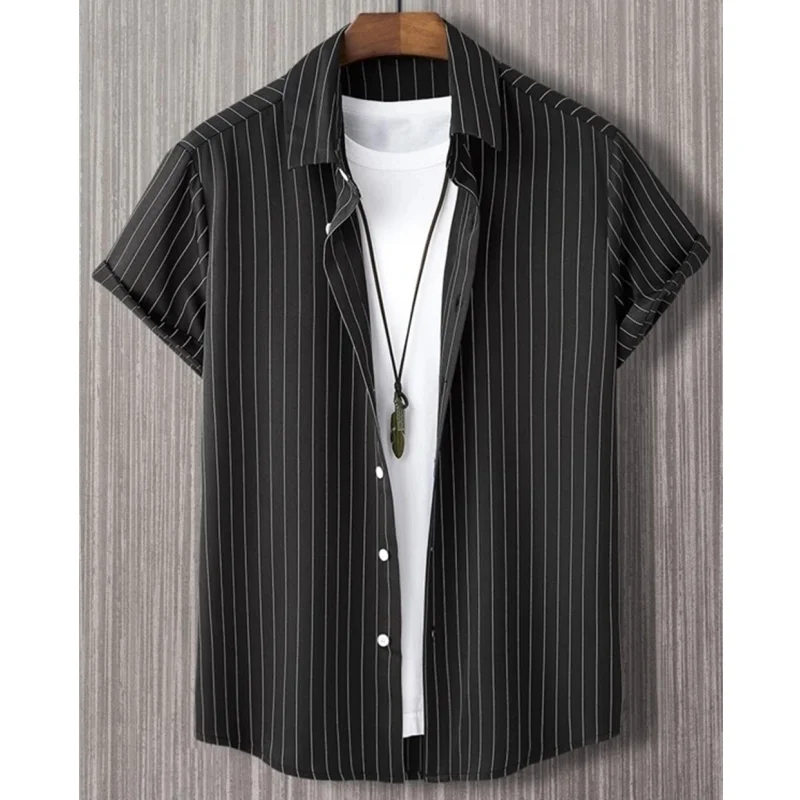 Men's 3D Stripe Print Hawaiian Shirts High-Quality Loose Oversized Summer Casual Short Sleeve Clothing