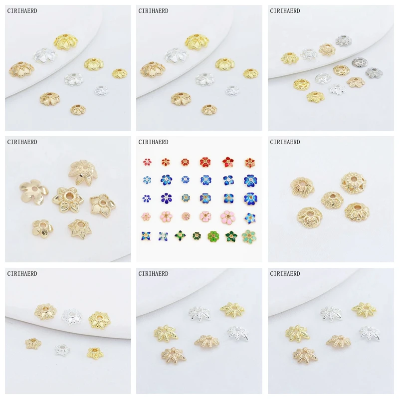 30PCS Necklace Beads End Cap Silver/14K Gold Plated Brass Flower Bead Caps For Bracelet Jewelry Making Supplies DIY Accessories