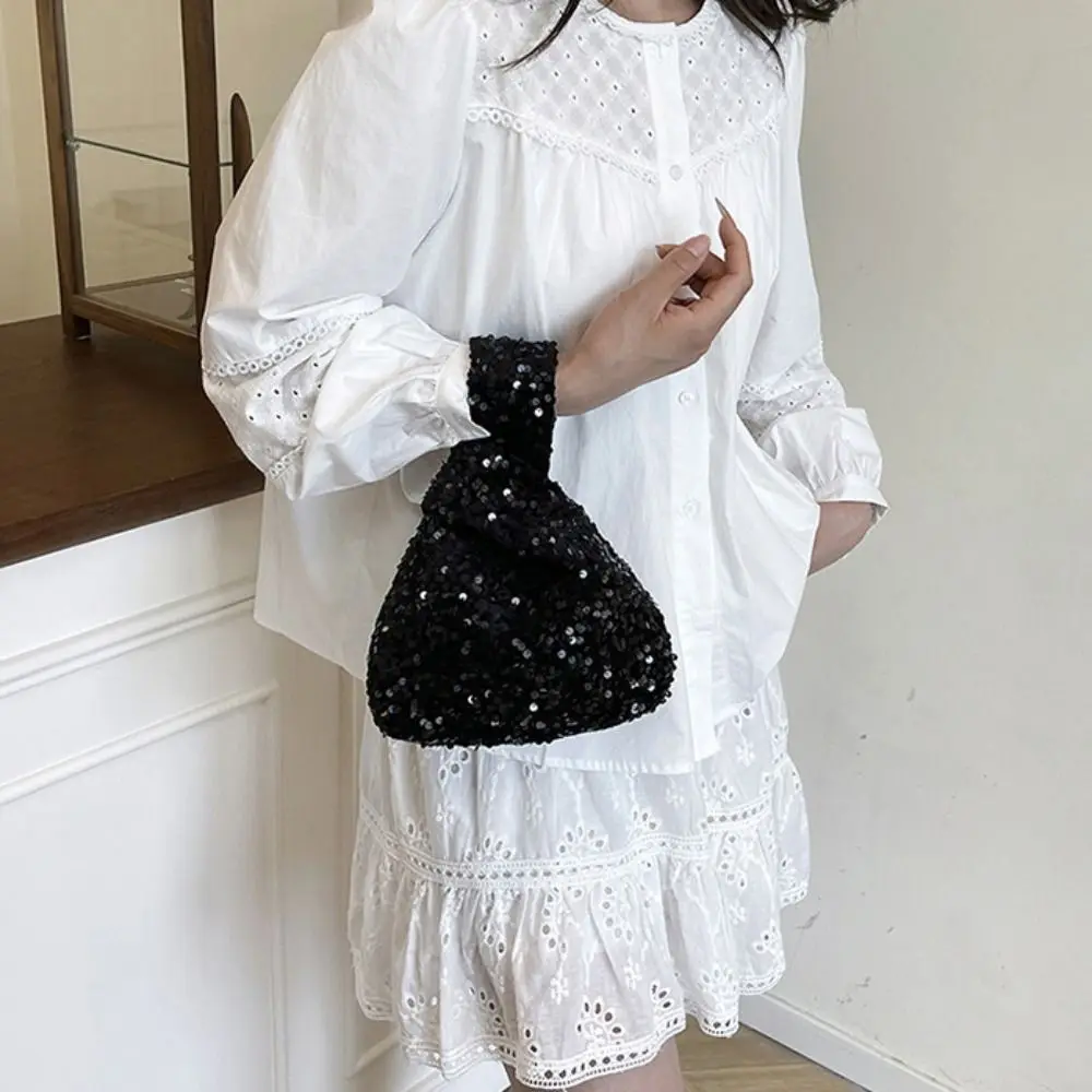 

Casual Paillette Knot Handbag Blingbling Giltter Sequin Evening Bag Cute Korean Style Wrist Bag Girl