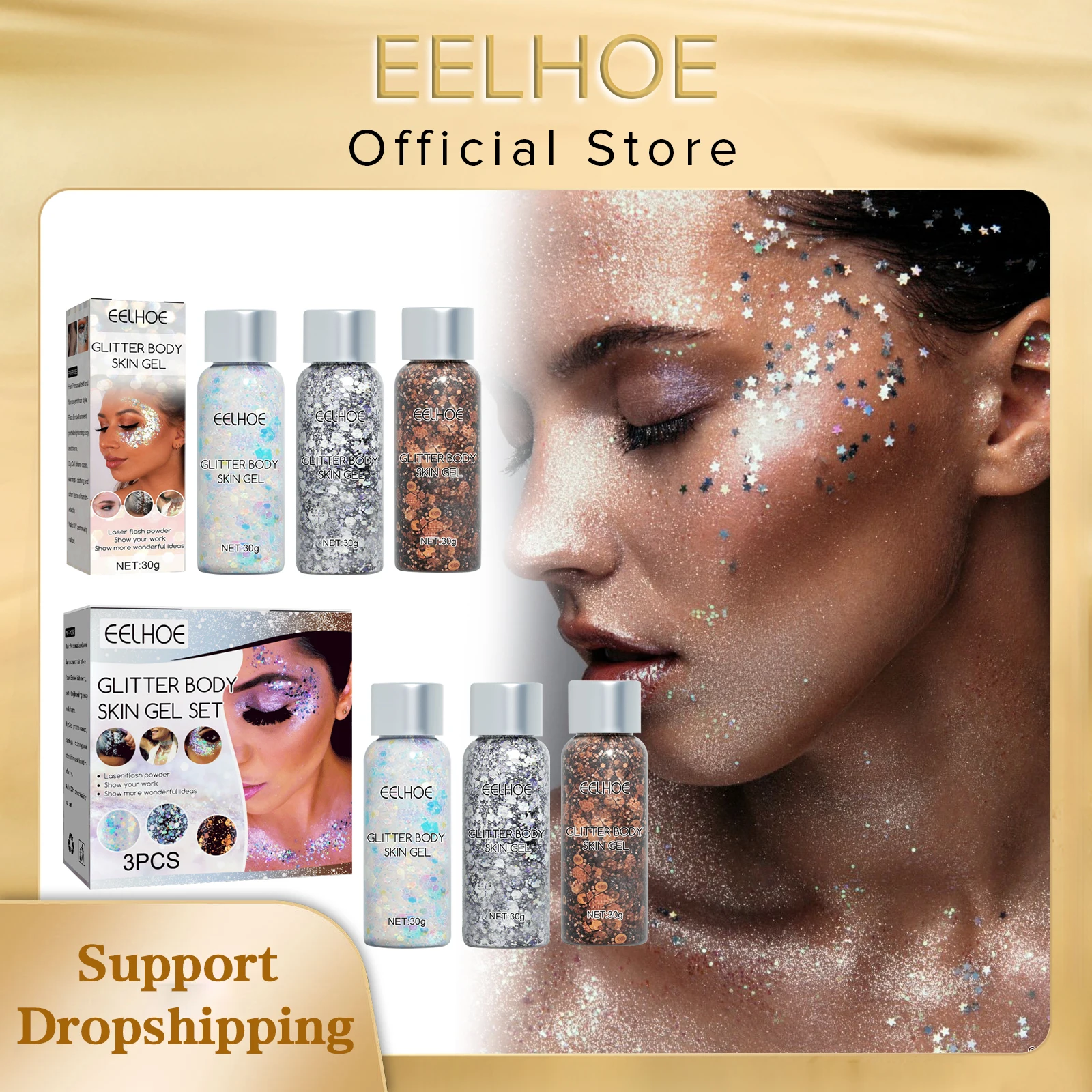 EELHOE Face Glitter Gel Makeup Mermaid Scale Party Stage Eye Nail Hair Body Art Flash Sequins Glitter Decoration Free Shipping