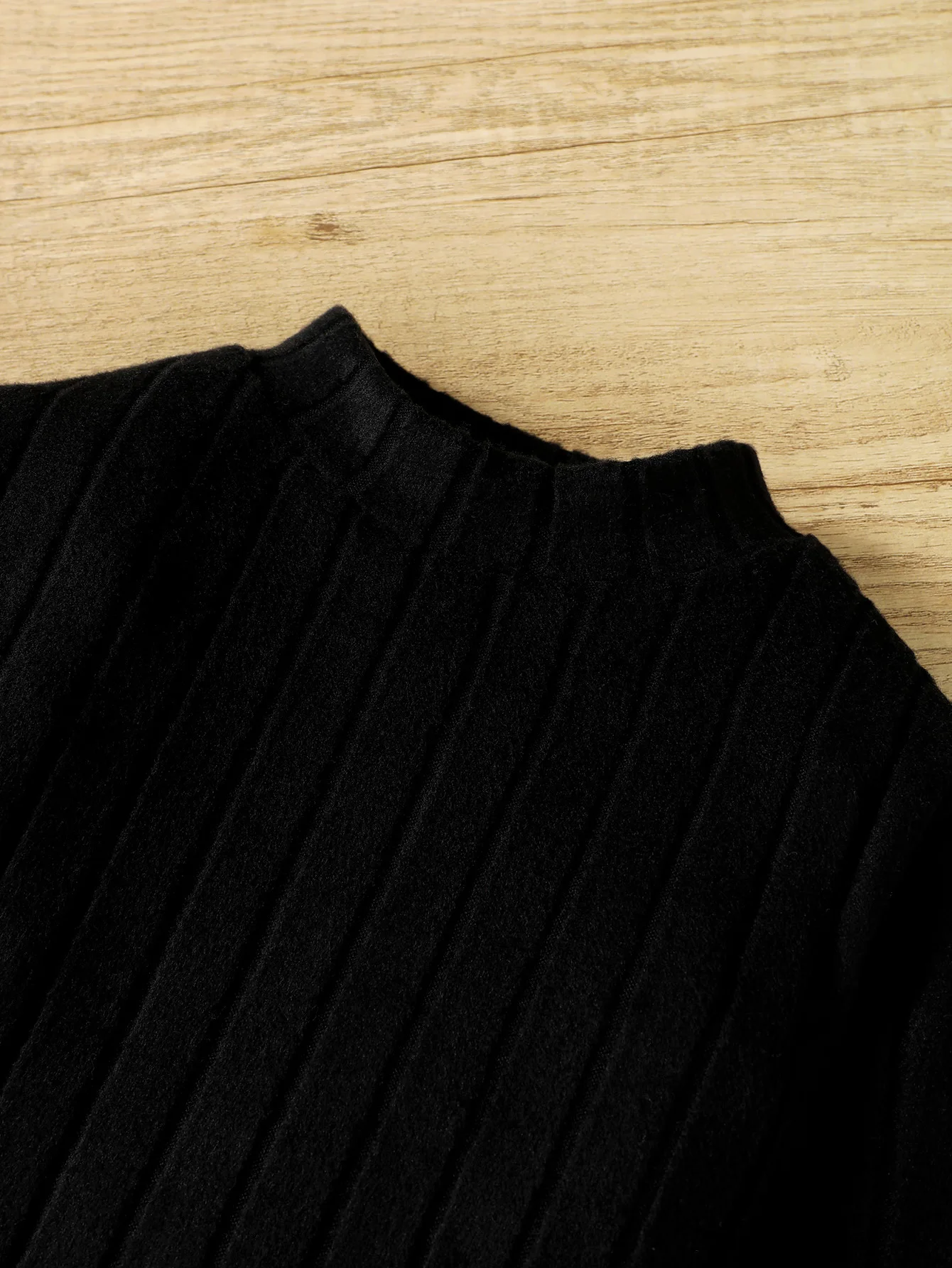 Mädchen Slim Fit Langarm Fleece-Kleid Geripptes Casual Schwarzes Kleid 7-14 Jahre Alt Einteiliges Herbst-Winter Modekleid – Detail 5