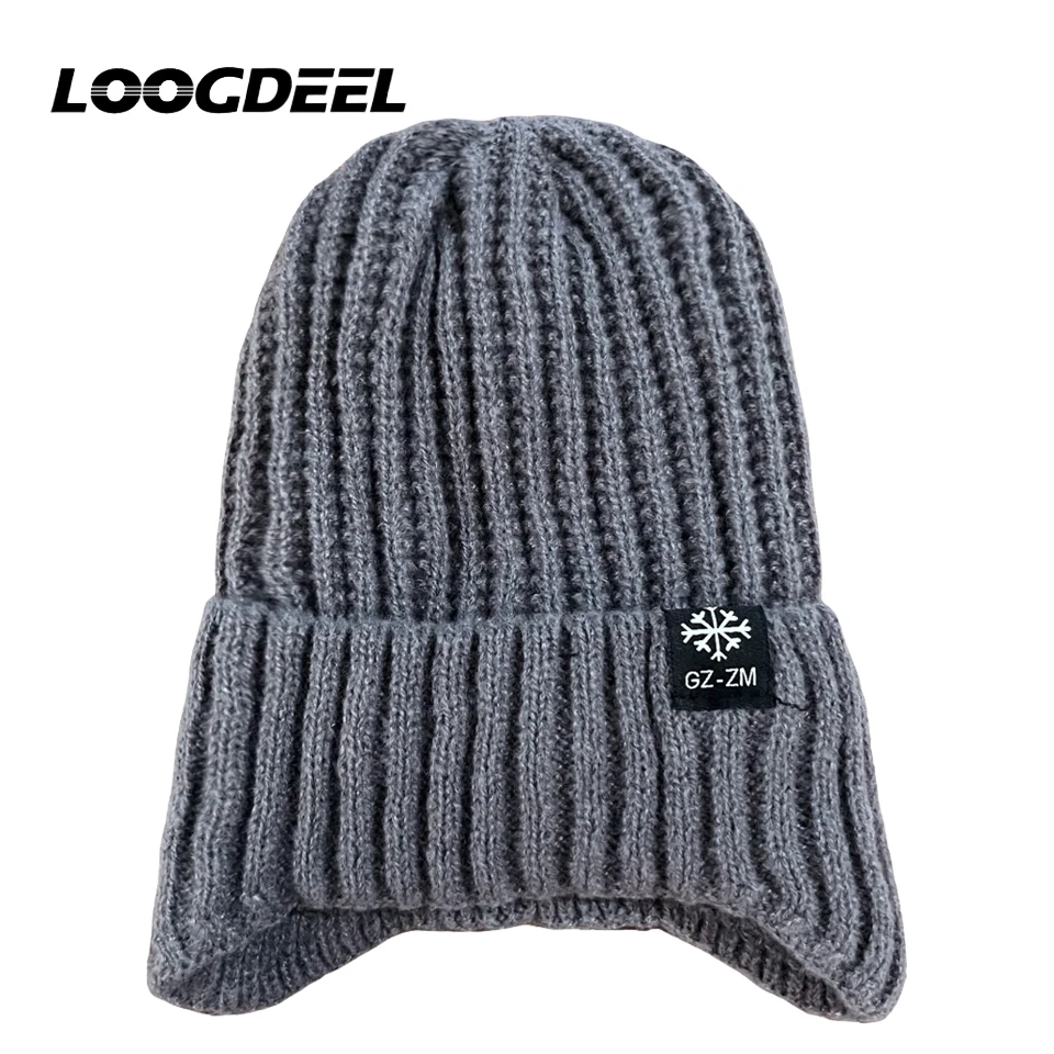 LOOGDEEL With Velvet Warm Ear Hood Integrated Hat Sports Bicycle Skiing Running Cycling Cold Cap Outdoor Men Winter Knitted Hat