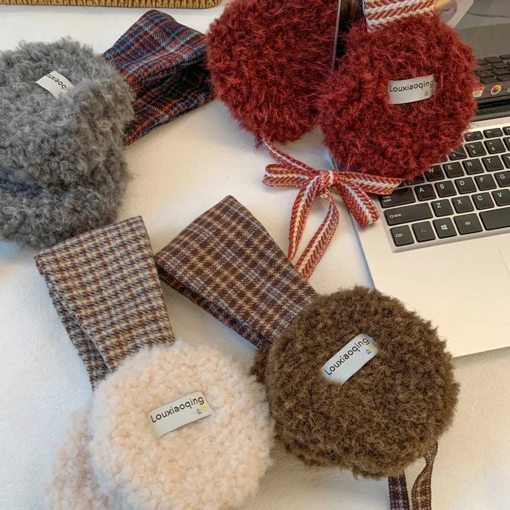 Retro Knitted Women's Ear Muffs Winter Cold Prevention Protetor Auricular Earmuffs Outdoor Cycling Warmer Plaid Straps Ear Cover