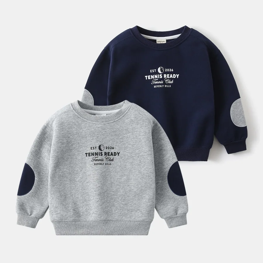 

RAISE YOUNG 2026 Spring Children Boys Sweatshirt Cotton Letter Print Kids Baby Boys Pullovers Loose Patch Spliced Infant Boy Top
