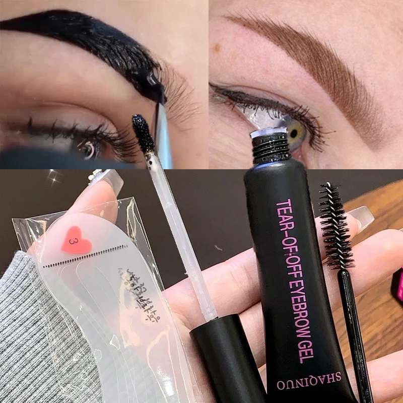Tearing Off Eyebrow Gel Makeup Semi-Permanent Waterproof Long Lasting Tattoo Tint Sweatproof Peel Off Dye Eyebrow Cream Cosmetic
