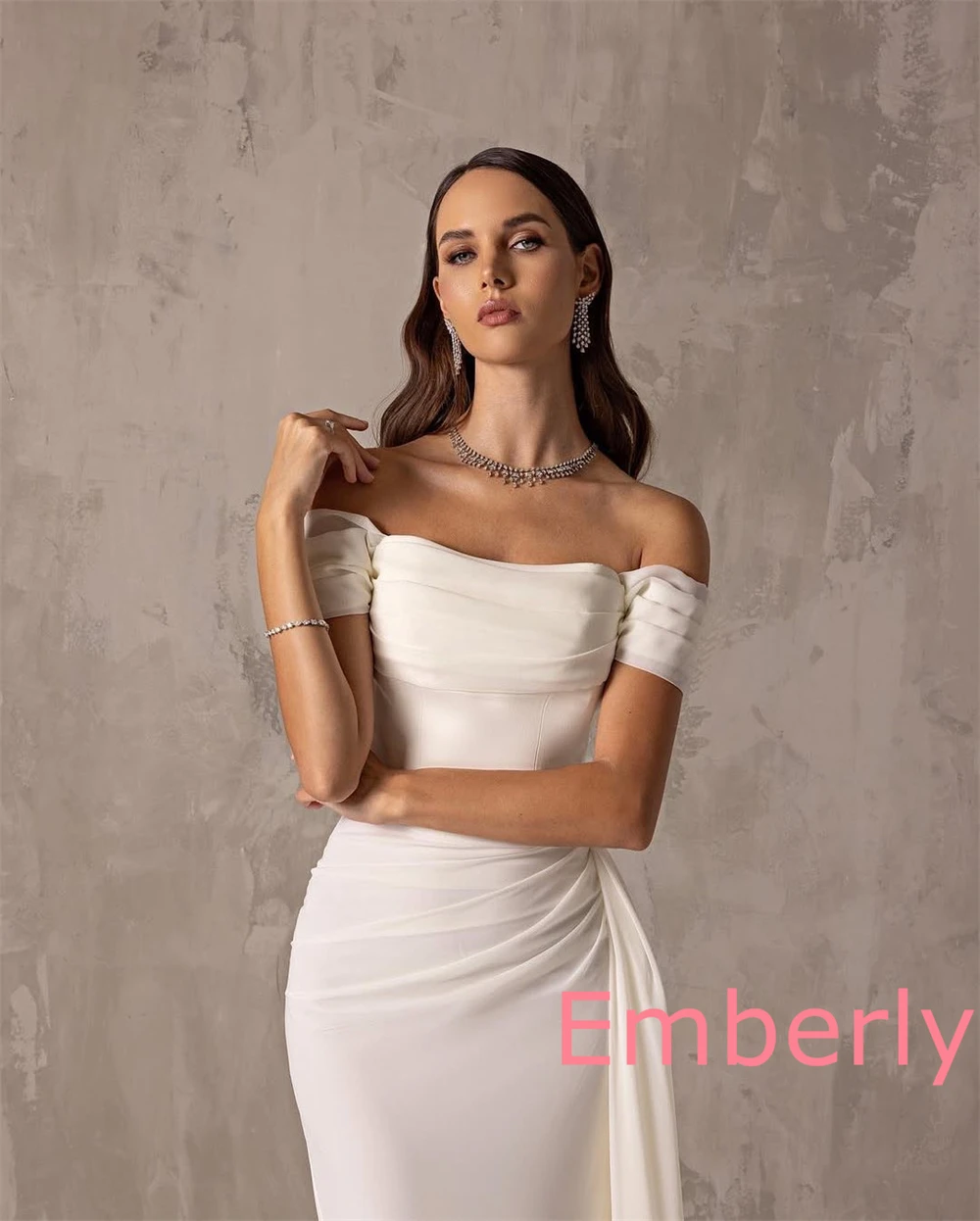 Robe de soirée en mousseline de soie blanche, personnalisée, Simple, mode, col bateau, épaules dénudées, sans manches, robes de célébrité modernes