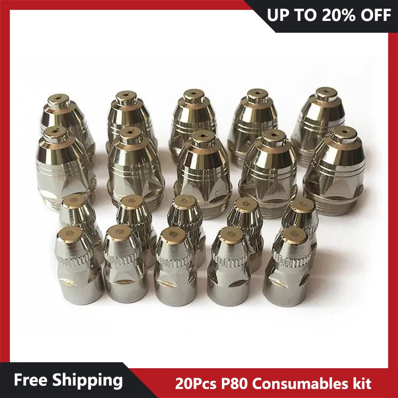 

20Pcs 1.1/1.3/1.5/1.7mm P80 Plasma Cutting Electrode Nozzle Plasma Consumable Fit P80 Plasma Cutting Torch LGK100/CUT80 80A-100A