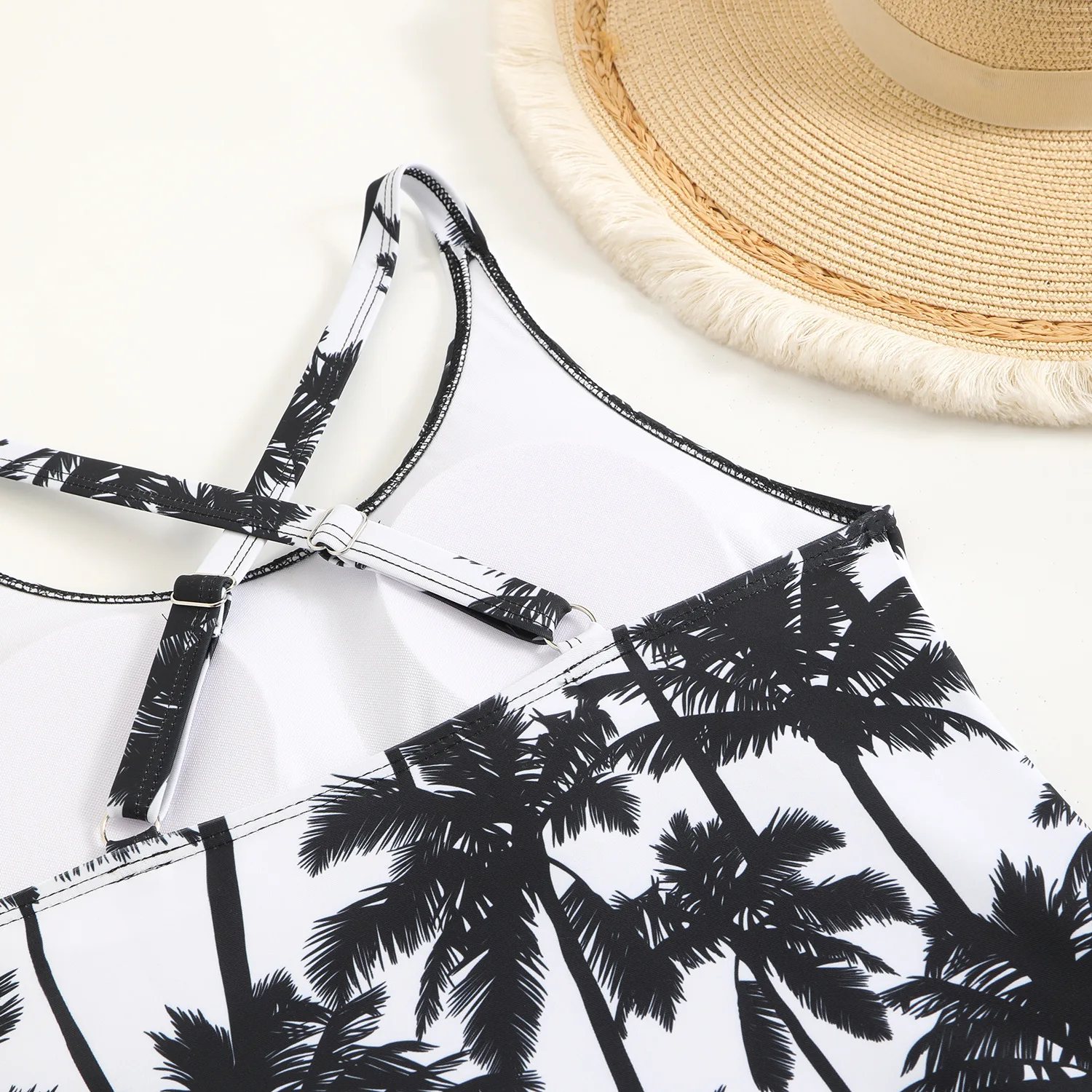 2025 Bikini Sexy de dos piezas de cintura alta para mujer, traje de baño con estampado de árbol de coco, traje de baño ajustado sin espalda, traje de baño para playa con cordón