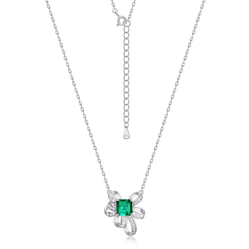 Europe and America Cross Border Brilliant Colorful Treasure Necklace Female S925 Silver Inlay Cultivated Emerald Clawbone