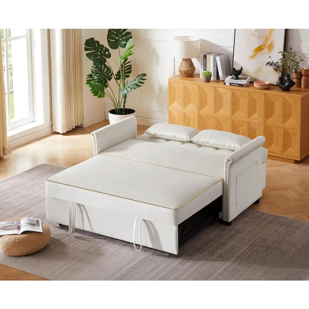 Sofá cama extraíble de terciopelo, sofá de dos plazas convertible 3 en 1 con tiras doradas y respaldo ajustable, perfecto para la sala de estar