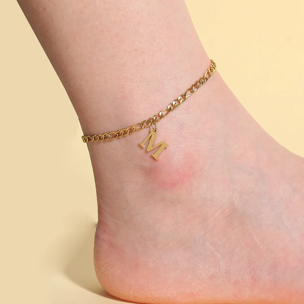 Style Fashion Stainless Steel Anklets Golden  Initial Anklet Ladies Girls Summer Glamour Barefoot Leg Chain Foot girlfriend gift