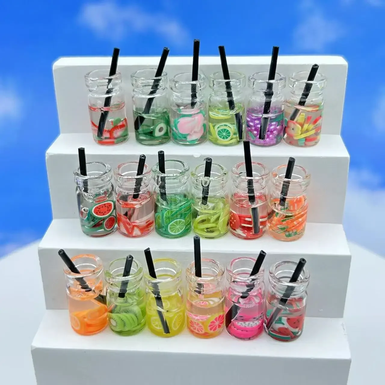 8pcs Simulated Fruit Juice Cup Bottle for Dollhouse Figurines Miniature Kitchen Toys Kawaii Room Decor Accessories