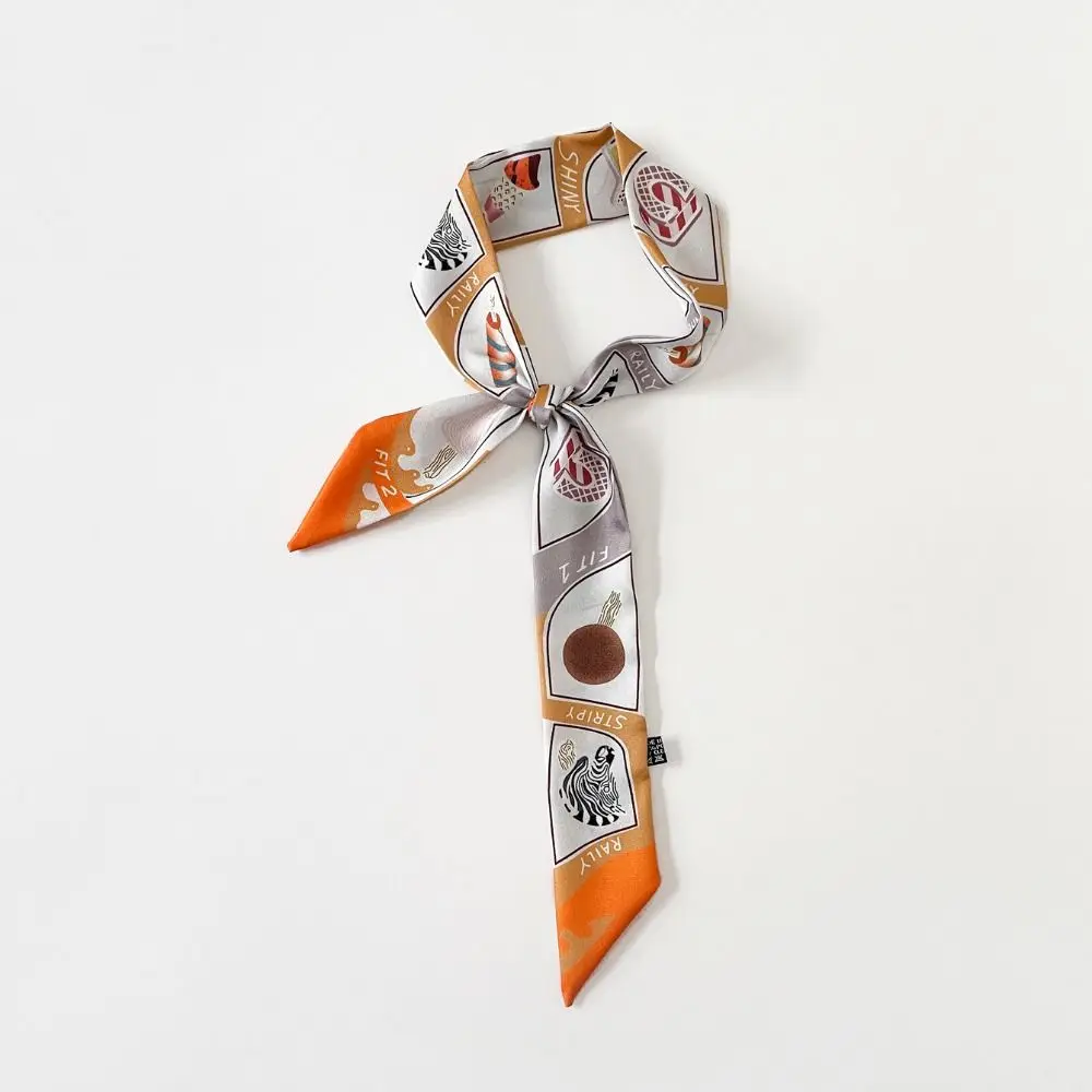 Retro Bow Ties Long Silk Scarf Printed Floral Plaid Scarf Ice Cream Hair Band Long Ribbon Scarves Scarf Accessories