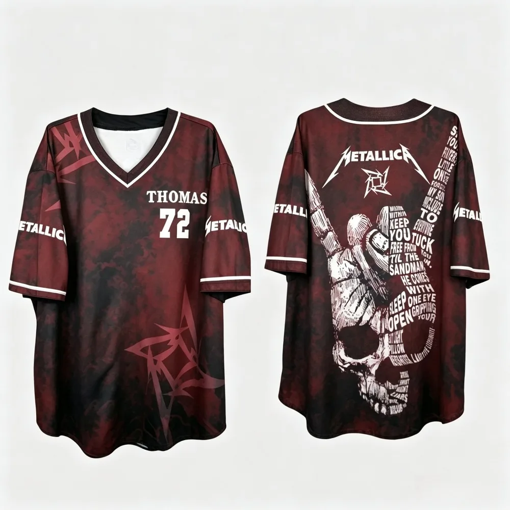 2026 Summer Metallica 72 Baseball Shirt 3D Printed Rock Band Fan Home Style Breathable Quick Drying Short Fashion Sleeved Shirt