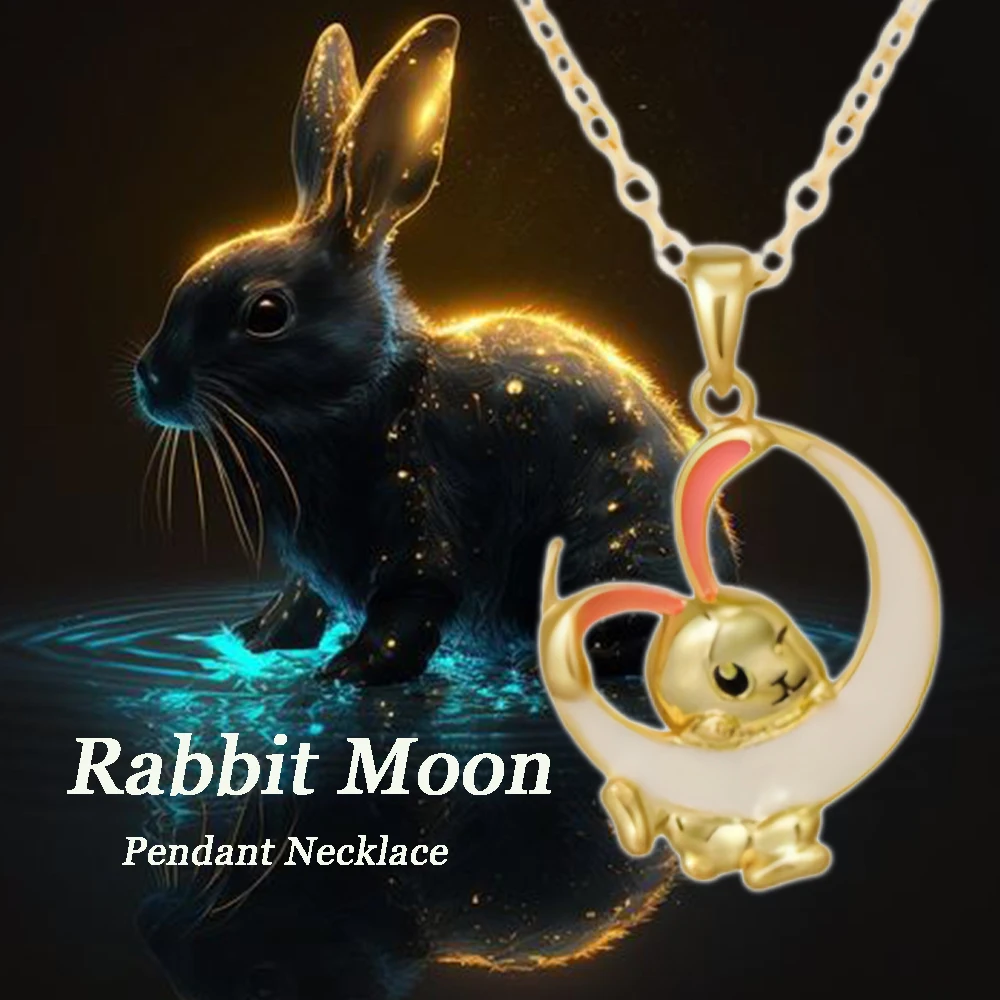 Cute Little Rabbit Crescent Pendant Necklace, Fashionable and Luxurious Style, Suitable for Any Outfit